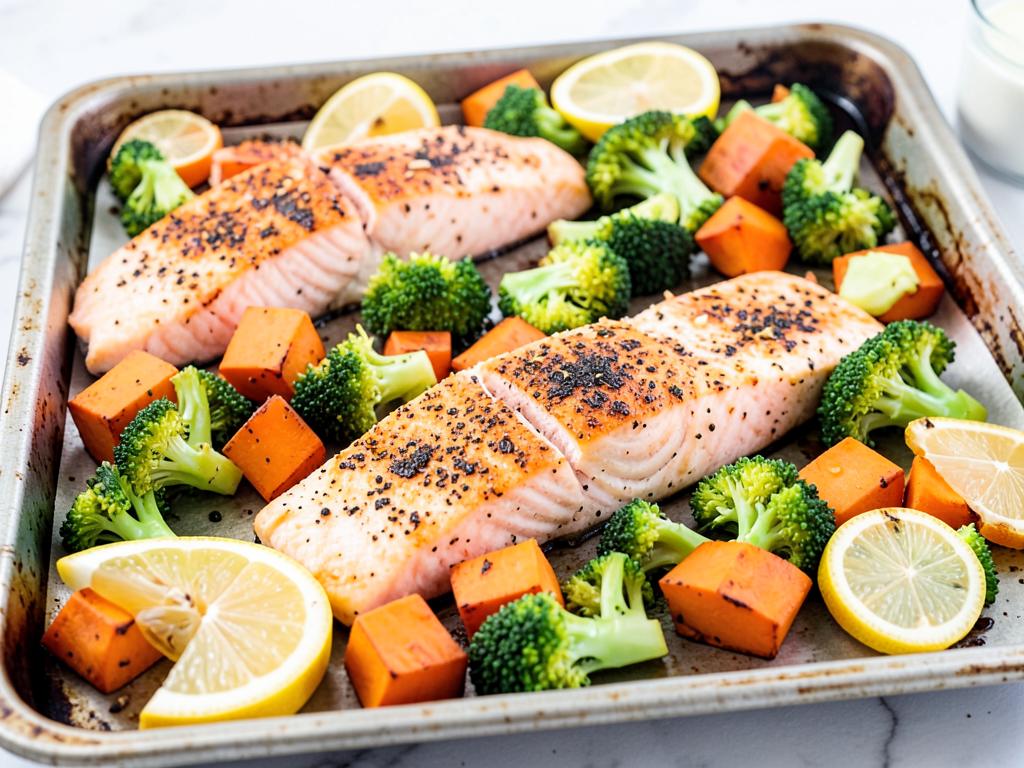Sheet-Pan Salmon, Sweet Potato & Broccoli